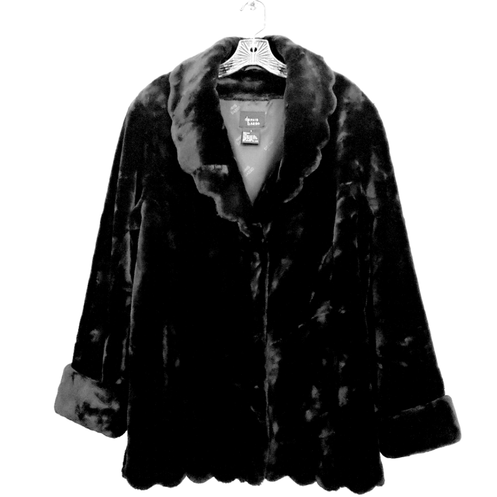 Nwot Dennis Basso Black Faux Fur Collared Scalloped Edges Vintage  90's …